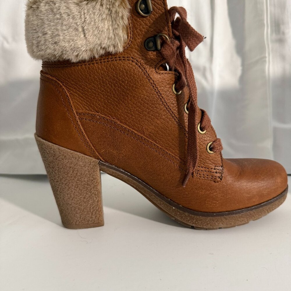 Panama Jack Tan Leather Faux Fur Ankle Boots | Women’s 6.5–7 (EUR 37)